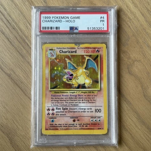 PSA 1 PR 1999 Base Set Charizard 4/102 Holo Foil Pokemon WOTC Unlimited TCG Card