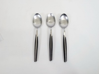 Vintage Eldan ELD2 Serving Spoons Lot of 3 Black Handle Stainless Steel