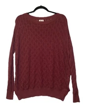 Planet by Lauren G Open Knit Sweater Top One Size Burgundy Boho Grunge - Flaw