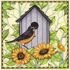 Ceramic Backsplash Tile Mural Bird Kitchen/Bathroom - Robin and Sunflowers