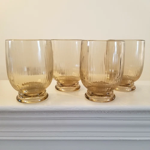 4  Beautiful Heavy Vintage 10 oz. Pfaltzgraff  Peachy Glasses