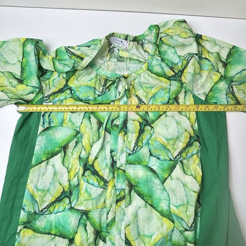 LD+CO Melbourne dress sz M 100% cotton green watercolor midi A-line arty summer. - Picture 7 of 11
