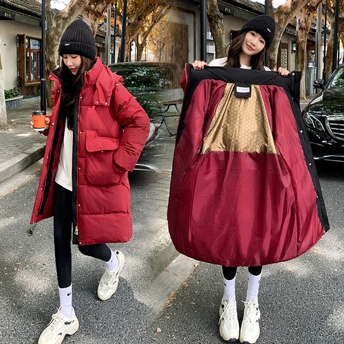 Mujeres Abrigo Cálido Suelto Largo Con Capucha Algodón Invierno Acolchado Parka Informal Prendas de abrigo Talla - Imagen 7 de 29