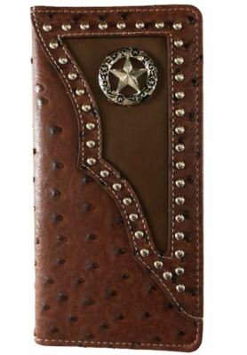 Western Men's Basketweave Genuine Leather Texas State Map Long Cowhide Stud Bifold Wallet In 3 - Foto 7