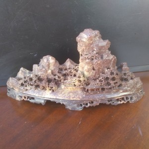 Vintage Antique Shoushan Soapstone Landscape Carving Mountains Houses BIN OBO FS
