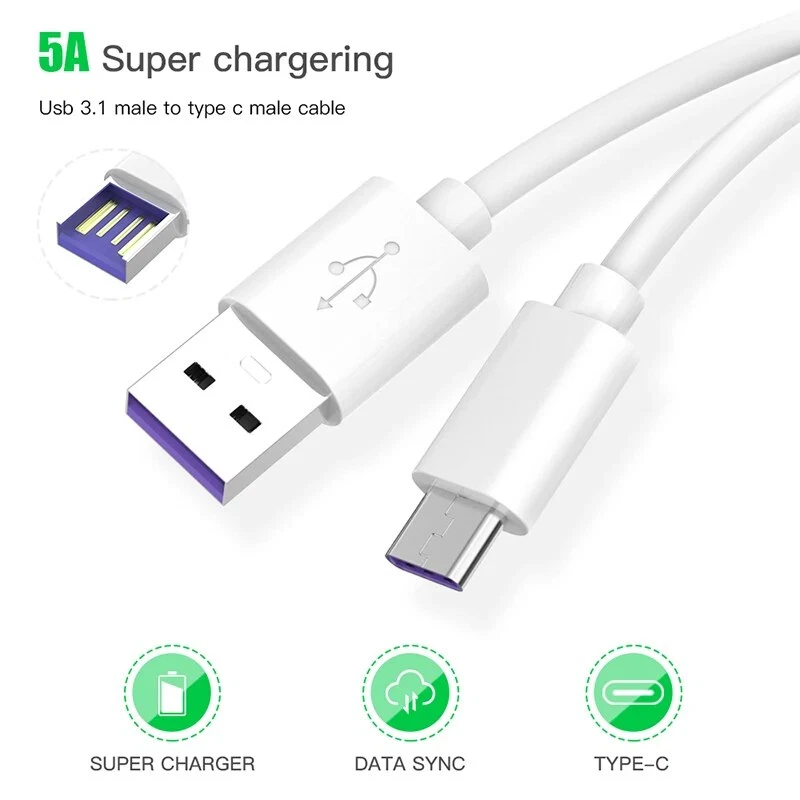 5A Charger for Samsung/Android Type C USB-C Fast Data Charging Cable Lead 1M - Image 4 of 4
