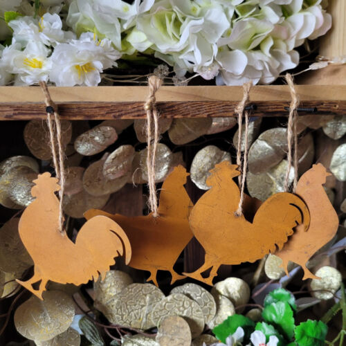 4 x rouille poulet coq suspendu figurine décoration de jardin jardin rouille métal décoration - Photo 1 sur 10