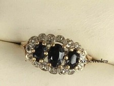 1.50CT Oval Cut Real Black Onyx Wedding 3-Stone Vintage Ring 14K Yellow Gold FN
