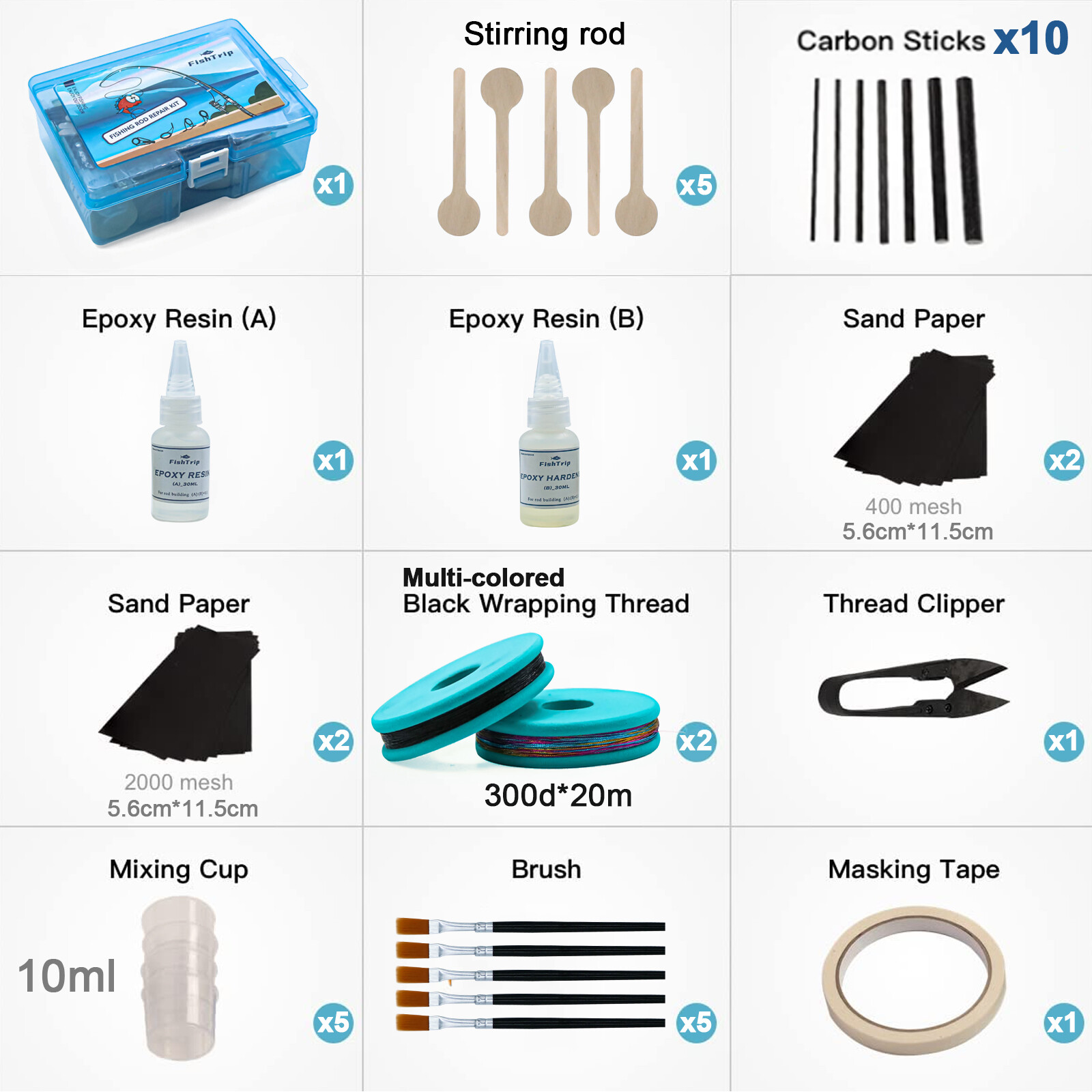 Fishing Rod Repair Kit with Glue 1mm10mm*10cm Carbon Sticks Broken