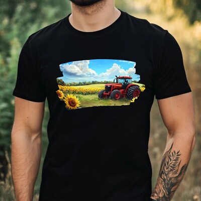 Mens Tractor Sunflower Print Cotton T-Shirt Size XS to 5XL