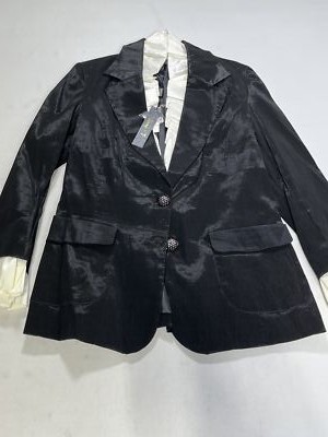 Womens Jerry T Black Blazer with Collar and Cuff Frills Size Medium M NEW