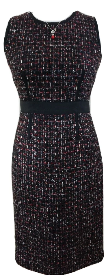 Vestido TALBOTS ~Mujer Talla 2Pequeña~ Negro/Multicolor Mezcla Lana Sin Mangas Forrado Foto 3 de 4