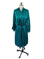 Victoria's Secret VTG Y2K Kimono Robe Womens One Size Green Floral Brocade Boho