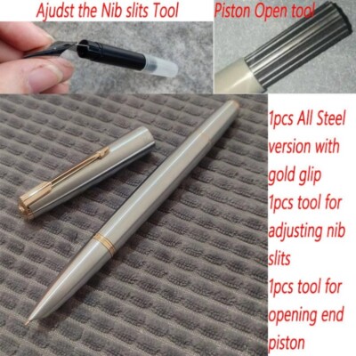 Yongsheng 601 All Steel Vacuumatic Fountain Pen Golden Clip F/little bent Nib