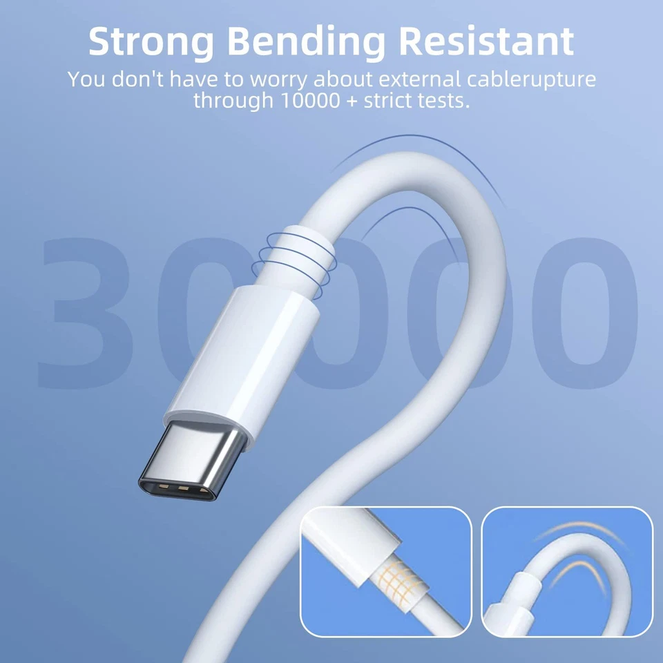 3x USB-C to USB-C Cable Fast Charger Type C Charging Cord Data SYNC 1/3/6/10 Ft - Image 4 of 4