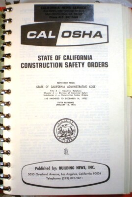 1976 CAL OSHA Construction Safety Orders ASBESTOS DUST Respiratory Protection