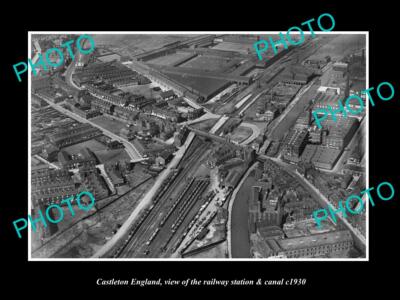 OLD 8x6 HISTORIC PHOTO OF CASTLETON ENGLAND THE RAILWAY STATION & CANAL c1930