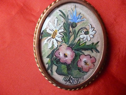 Belle Broche Peinte Et Signée - Occasion - Accessoire Vintage Unique