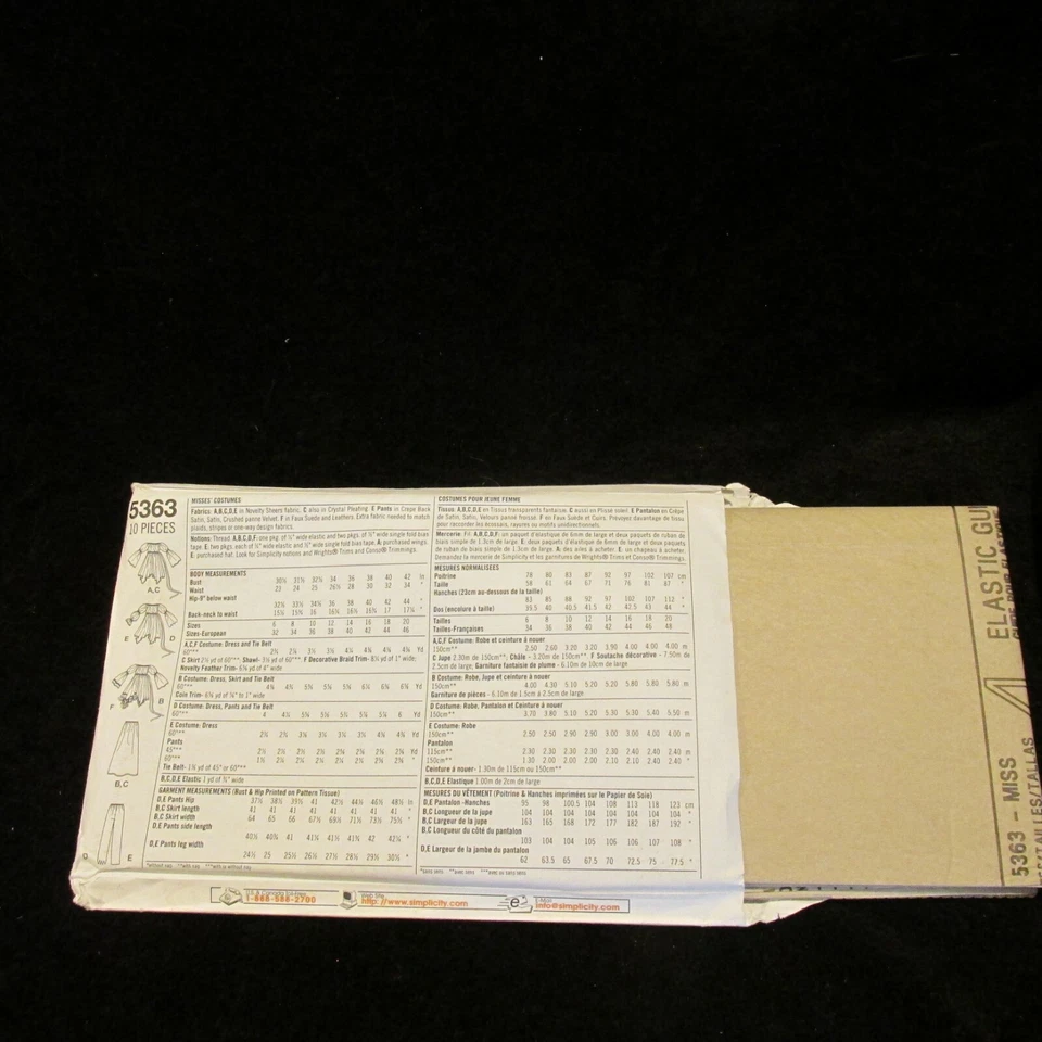 5363 Simplicity Costumes for Adults Uncut Patterns Size HH 6 8 10 12 2003 - Image 2 of 2