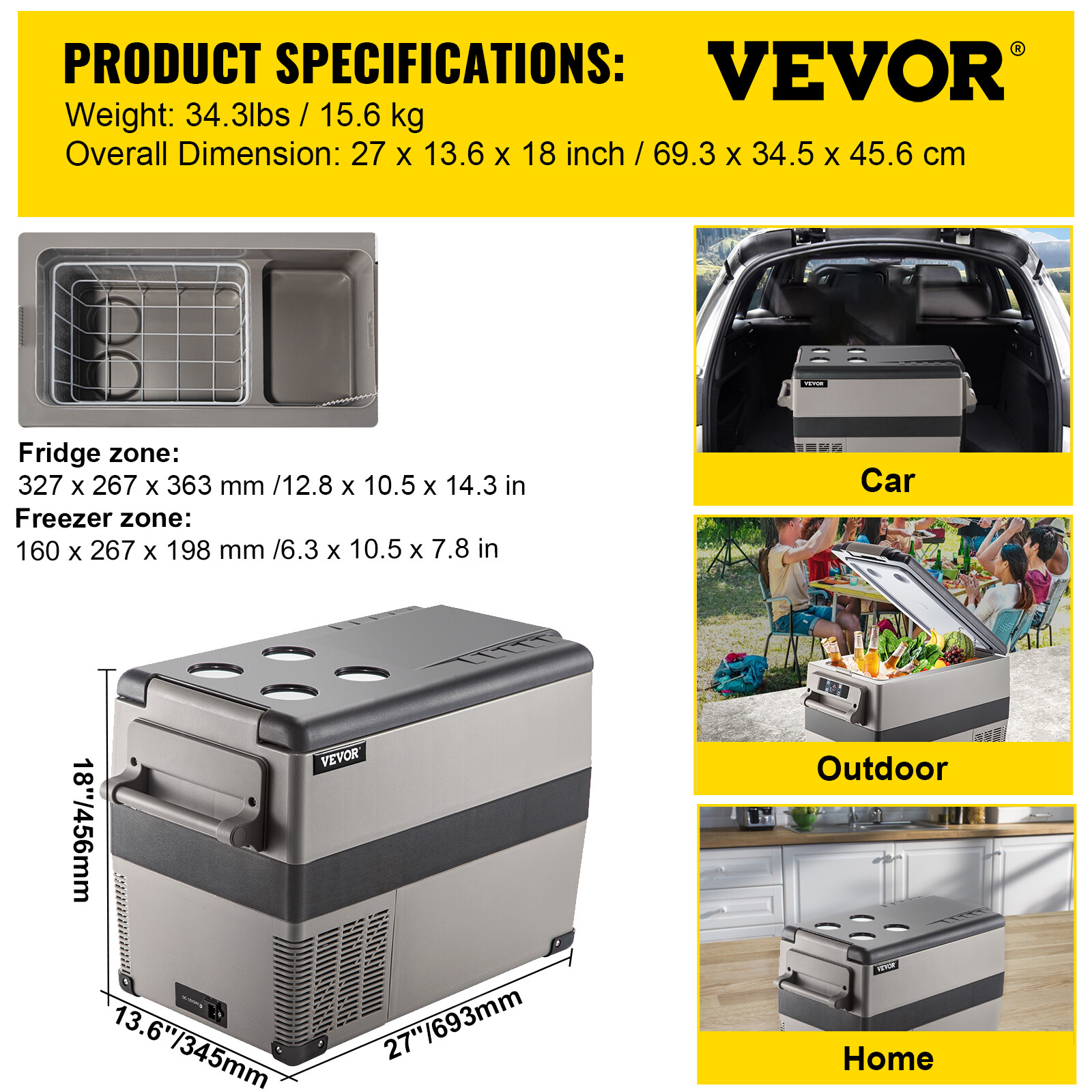 Invr Kompressor VEVOR 45L Kompressor Kühlbox Auto Camping Kühlschrank Tragbar -20 bis ...