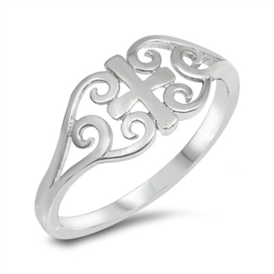 Captivating Filigree Cross Sterling Silver Ring - .925 Silver, Handcrafted, Sizes 6-12