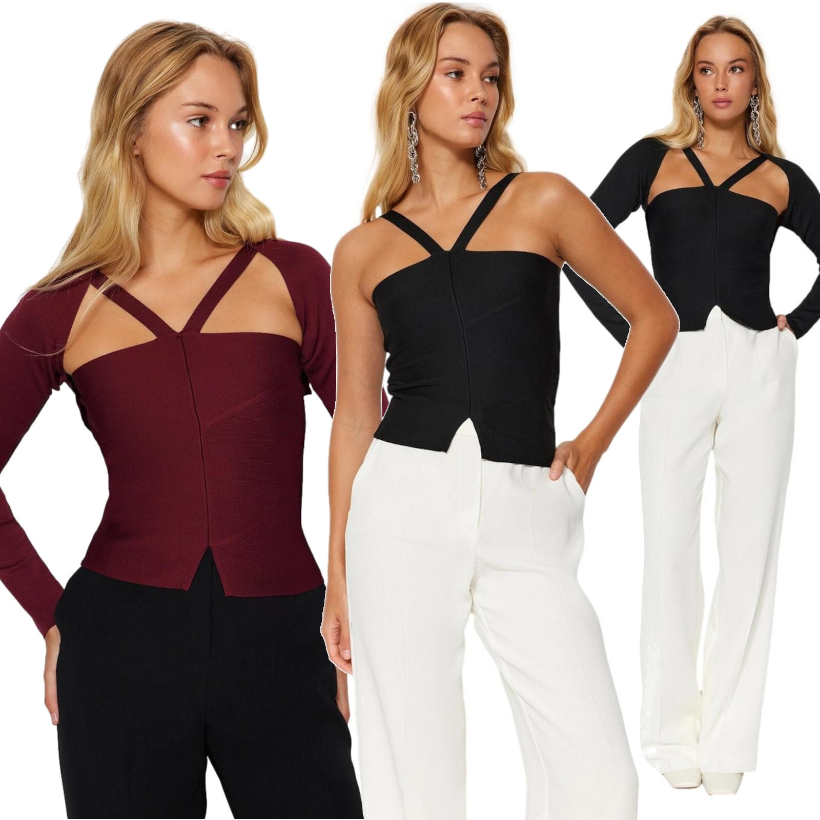 Suéter Doble Top + Cárdigan Dos Piezas Elástica Cremallera Banda Correas Nuevo