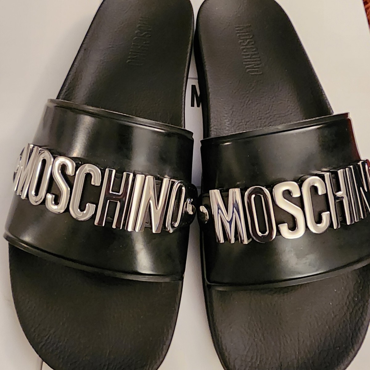Mens 45 US 12 Moschino Couture METAL LOGO Pool Slides Pvc  display picture 3