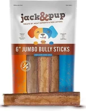 Jack&Pup 6" Bully Sticks for Dogs | Jumbo Odor Free Bully Sticks FD005