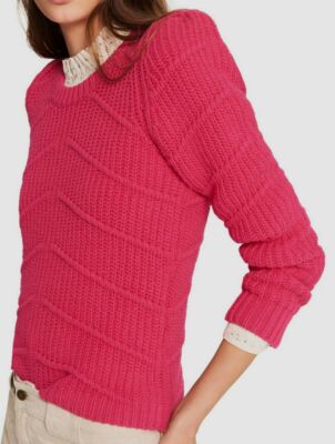 $336 ba&sh Women's Slim-Fit Pink Cotton-Stretch Round-Neck Chunky Knit Sweater S