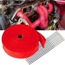 2" 50FT Roll Red Exhaust Wrap Manifold Header Pipe Heat Wrap Tape w/ 10 Ties Kit