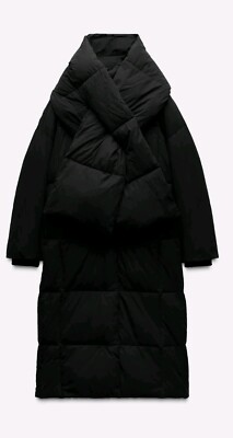 Zara ZW Collection Water Repellent Scarf Down Puffer Jacket Size