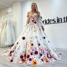 Colorful Lace Floral Wedding Dress with Perfect Sleeves Forest Bridal Gowns