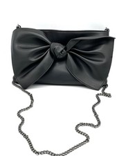 Wristlet Clutch Handbag, Shoulder Evening Bag With Accent Bow Black