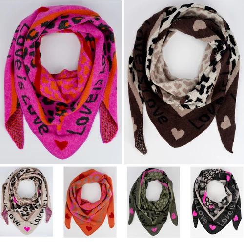 Leo Damen Dreieckstuch Winter Schal Love Herz Strick Weich Wolle Kaschmir D817