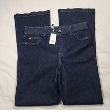 Spanx New Raw Indigo Denim Flare Jeans Dark Wash High Rise Large Blue NWT