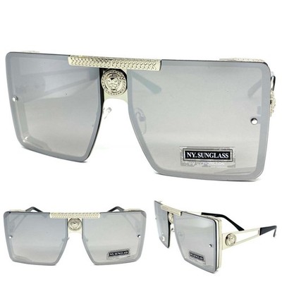 NYS Eyewear Shield Sonnenbrille Oversized Retro Modern Hip Hop Glanz Silber