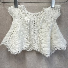 Vintage white/silver hand knit baby infant open cardigan newborn 0-3 Months