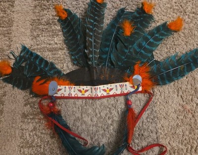 Vintage Indianer Kopfschmuck Reeves Fasan türkis grün und org schöne Dekoration