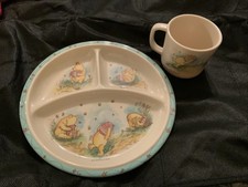 Vintage Winnie The Pooh Melamine Divided Dish  Cup Set Selandia Walt Disney