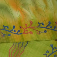 Sanskriti Vintage Saree Green Pure Crepe Floral Printed Sari 5.5 Yd Craft Fabric