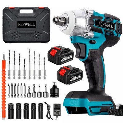 Cordless Electric Impact Wrench Gun 1/2'' High Power Driver w/ 2PC 6.0AH Battery