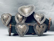 HAND TOOLED VINTAGE NAVAJO HEART STERLING SILVER CONCHO BELT
