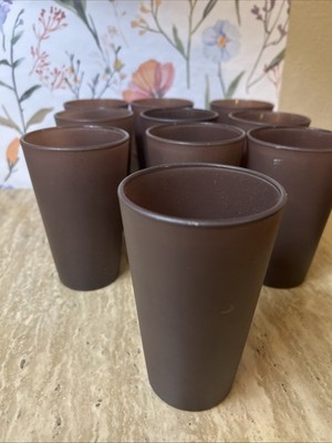 Vintage Libby Tumblers 5  Tall 3  Wide Dura Tuff Matte Brown/Prpl USA Set Of 10