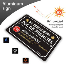 No Trespassing Dog on Premises Sign,2-Pack 10  x7  Keep Gate Shut Beware of Do...