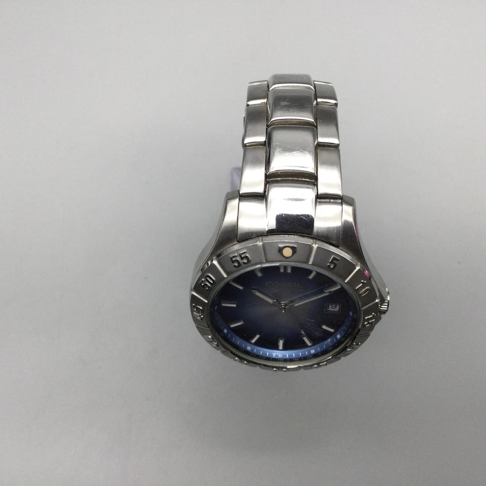 Fossil Blue Watch Mens 40mm Stainless Steel Date 100M AM-3869 New Battery 7" - Image 3 of 4