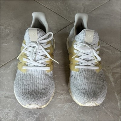 adidas Ultra Boost Men's Running Shoes White Yellow Textile Size 8.5 BA7686