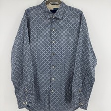 Tommy Bahama Mens Blue Geometric Medallion Print Pima Cotton Button Down Shirt