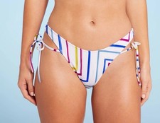 Shade  Shore Side-tie High Leg Ultra Cheeky Bikini Bottom Multi Striped NWT L