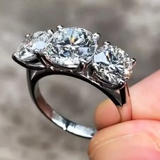 Diamond Three 3Ct Round Cut Lab-Created Engagement Ring 14K White Gold Plated