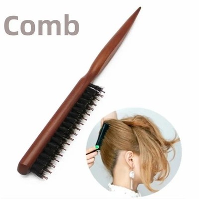 Wildschweinborsten Haarbürste & feine Linie Kamm Set Holz Salon Styling Werkzeuge UK